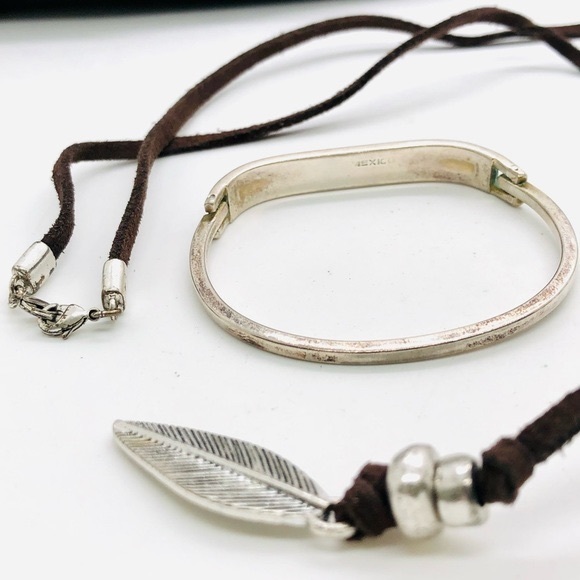 Vintage Southwestern Feather Lariat & Abalone Inlay Bracelet - Picture 4 of 12